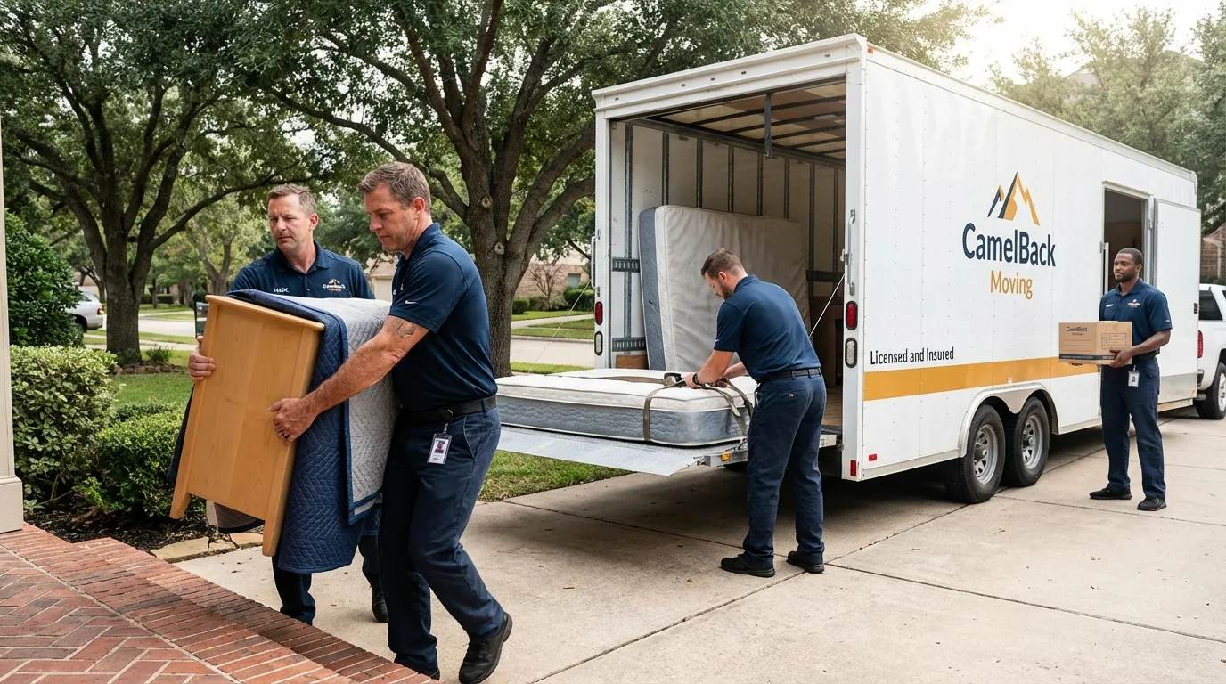 Crew loading residential truck for cross-state move from Saratoga Springs, NY