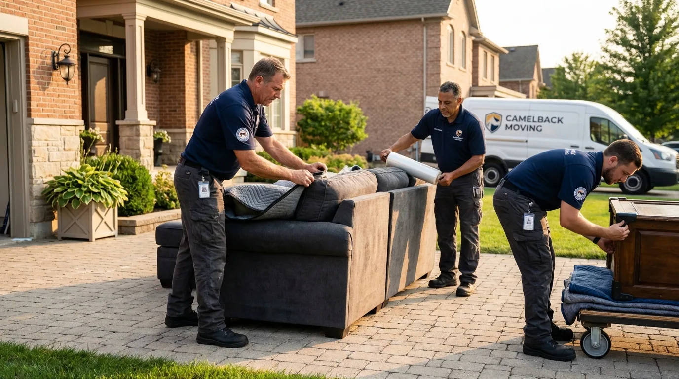 Large estate moving crew wrapping furniture in Saratoga Springs, NY