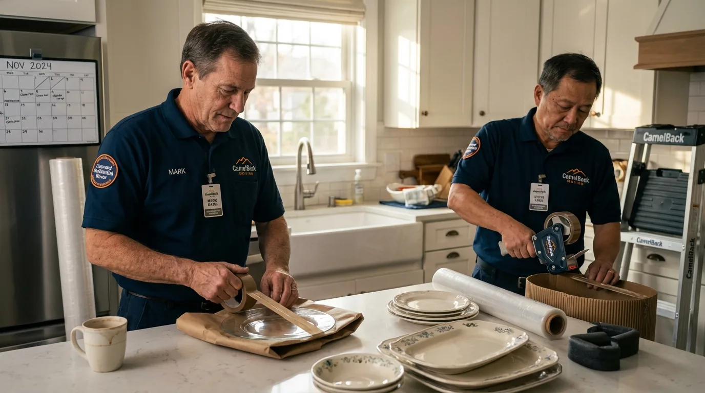 Professional crew packing kitchen dishware in Saratoga Springs, NY